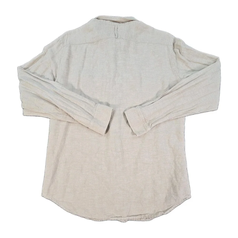 Banana Republic Mens L Linen Cotton Safari Shirt Tan Long Sleeve Pockets